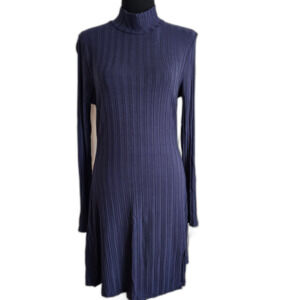 Love Tree Ribbed Long Sleeve Stretchy Cling Dress in Navy Blue Rayon sz L